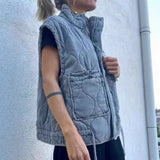 Women's Clothing ZA Autumn And Winter New Lingge Led Sleeveless Cotton Vest