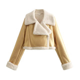 2025 Winter Season New Women's Lapel Fur Integrated Grab Velvet Double-Sided Short Jacket