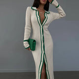 Zingj Slim Lapel Splicing Women's Long-Sleeved Cardigan Dress