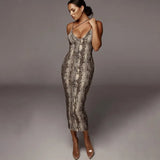 Women's Dress Sling Skirts With Long-Ed-Banded Deep V-Neck Dress Animal