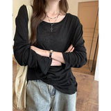 Micro-Permeable Pure Desire Lazy And Relaxed Feeling Thin Bottom Shirt Long-Sleeved T-Shirts Summer Thin Air Conditioning