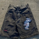 Pocket Embroidered Letter Print Jeans Men's Shorts Summer Vintage Super Wide-Legged