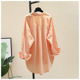 Striped Printed Long-Sleeved Shirt Women 2025 Spring And Autumn Korean Version Of The Liberal And Simple Medium-Sized Shirt