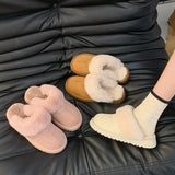 Version Of Pink Snow Boots Half-Dragging Women Wear 2025 New Hairy Shoes Plus Thicken Warm Cotton