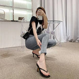 Clip Toe Sandals Women Flip-Flops High Heel Pins Outside Wearing Fashion Slippers Outside The Cool Drag