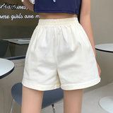 Women Summer High Elastic Waist Lovely Girls Korean Style Students Streetwear All-match Pure Simple Leisure Lady