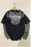 Street Trendy TAPOUT Printed T-Shirt Fake Two-Piece Blouse Casual Hip-Hop Long-Sleeved