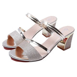 Women 2025 New Coarse And High-Heeled Summer Fish Mouth Slippers Two Through Taizhou Huangyan 喖吖 Trading