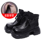 Layer Of Kraft Handmade Pine Cake Bottom Boots Women Autumn And Winter Retro New Bare Boots Thick Bottom Square Head Martin Boots