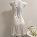 Pajamas Women Spring And Autumn Pure Lusty Ice Silk Thin Small Breast With Chest Cushions Hanging Aja Skirt Home