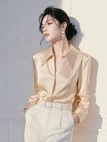 Elegant Apricot-Colored Long-Sleeved Shirt Women's Spring And Autumn New Commuting Meat Cover