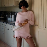 Women's Autumn And Winter New Temperament Pure Color Collar Lace Short Long-Sleeved Knitted