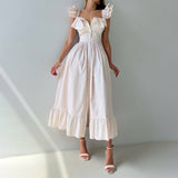 Temperament Commuting Style Leaf Side Striped Dress Women's Summer Senior Neck Cuff Double Design Women's