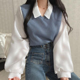 Zingj Plus Size Fat Mm Fake Two T-Shirt Female Splicing POLO Collar Long Sleeve Hoodie Screw Thread Loose Versatile