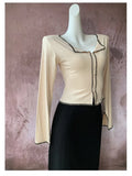 Zingj New Bright Line Design Sense Half Open Collar Long Sleeved T Shirt Female Chic Niche Slit Lapel Hot Girl