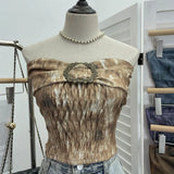 Style Retro Brae Waist-Dyed Wear Sexy Shoulder-Wrapped Sleeveless Top