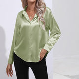 Women's Shirt Loose Shirts and Blouses Silk Button Up Shirt Oversized Blouse Women Fashion OL Women Clothing Womens
