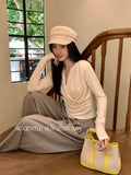 Xixi 2025 Autumn White Label New Temperament V Word Collar Grinding Hair Bottoming Lady Set Up On The Coat Women