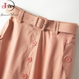 Women Summer Long 2023 Casual Solid High Waist With Belt Pocket Elegant Office Ladies A-Line Skirts Faldas