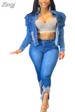 Jeans Suit Women Denim Two Pieces Set Blue Long Sleeve Jeans Top&Long Pants Slim Tracksuit Outfits 2023 Spring Autumn