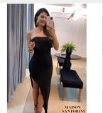 Zingj Summer New Fashion Solid Color Flounce Wipe Chest Side Slit Slim Dress-Outfit