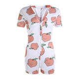 Women Sexy V-Neck Bodycon Bodysuit Casual Printed Button Sleepwear Jumpsuit Shorts Romper Leotard Sexy Ladies Summer Pajamas