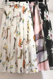 Women Summer Floral Print Chiffon Girls Spring Korean A-Line High Waist Ladies Elegant Office Holiday Midi
