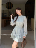 Xixi 2025 Autumn New White Standard Temperament High-Necked Long-Sleeved Plus Velvet Dress High-End Short Dress Women