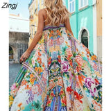 Women BOHO Dress Fashion Casual Sundress Sleeveless Floral Slit Long Party Prom Summer Beach Maxi Dress Women Beauty