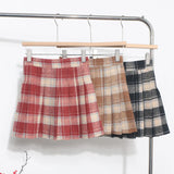 Real Shooting Lattice Folded Skirt Woman 2023 Winter Dress Hair To Prevent Light Half-Dress Skirt High Waist Thin Word Short Skirt