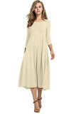 Women's Clothing 2025 Spring New Dress Fashion Casual Fold Seven-Sleeve Solid