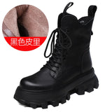 Layer Of Cow Skin Leather Pine Cake Foam Thick Base Lightweight Martin Boots Women Autumn And Winter Engren Wind Height Locomotive Boots Single