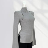 Zingj Horn Sleeve Slim Jacket Chic Inside Hollow Out Half High Collar Bottom Shirt Spring Women's Hot