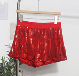 Shooting Babes Shiny Shiny Splicing Loose Waist Shorts Design Feel Thin Broad Leg Hot Pants