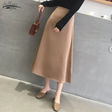 Summer Elegant Women Skirt Ladies Satin Skirt Plain Shiny Vintage Skirts Solid Office High Waist Fashion Party Skirts