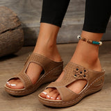 Spring And Autumn New Large Size Women's Shoes Hollow Solid Color Toe Slope And Fish Mouth T-Shaped