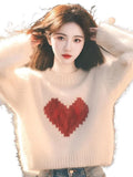 Love Print Lazy Sweater Knitted Women 2025 Autumn And Winter New Korean Atmosphere Feeling