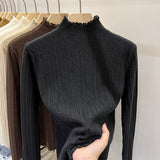 Ear Knit Shirt Half High Collar Bottoming Shirt Women With White Bottom Sweater 2025 Spring And Autumn New