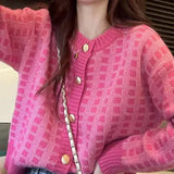 Zingj Style Short Temperament Socialite Small Sweater Hot Style Coat Jacket Small Fragrant Wind Pink Plaid Sweater Woman-Outfit