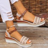New Large-Size Thick Bottom Slope And Casual Sandals Women Buckle High-Heeled Fabric Fish Mouth