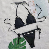 Zingj 2023 New TIKTOK Web Celebrity Sexy Bikini Solid Color Strap Pearl Swimsuit Split Body