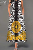 Women Floral Printed Long Dresses Casual Sleeveless Beach Holiday Boho Maxi Dress