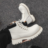 Zingj Men's Thick Platform Increased British Wind Winter Velvet High Top Motorcycle Cargo Ankle Boots