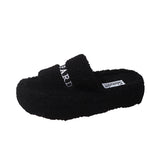 Hair Slippers Women Wear Casual Home Thick Spring And Autumn Embroidered Plush Slippers To Keep Warm High