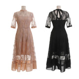 Temperament Lace Dress Woman 2025 Summer Famous Woman's Perspective Mesh + Slings Slimming Large