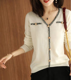 Soft Women Pullover Sweater Sexy V Neck Autumn Basic Chic Button Knitted Blouse Long Sleeve Slim Korean Female