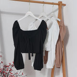 Bow Collar Long Sleeve Shirt Short Umbilly Pure Lust Wind Shoulder Coat