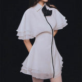 Temperament Lotus Leafy Skirt In Autumn 2025 New Collar Three-Dimensional Flowers Slimming Dress