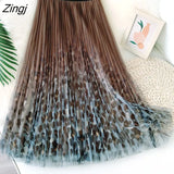 2022 Spring Midi Long Pleated Tulle Skirt Women Korean Style Leopard Mesh Mid-Length High Waist A Line Skirt