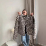 Women's Clothing Explosion ZA Autumn And Winter New Round Neck Solid Color Sequins With Coarse Flowers And Sequin